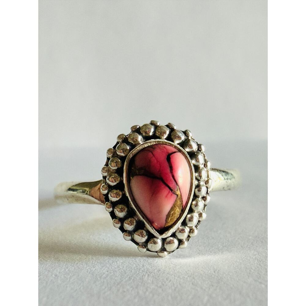 Sterling Silver Red Dahlia Mohave Copper Turquoise Ring Teardrop 925 Size 7